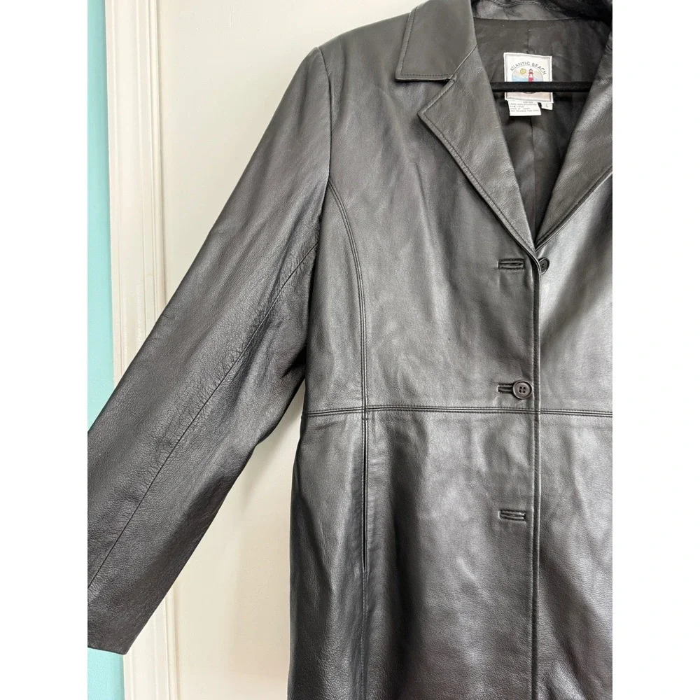 Atlantic Beach Black Leather Blazer‎ Jacket Button Front Women's Size Large